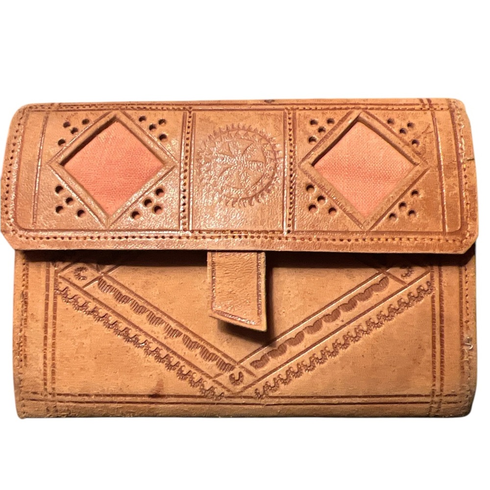 Vintage Hand Tooled Med Leather Wallet Boho Western Style - Picture 2 of 6